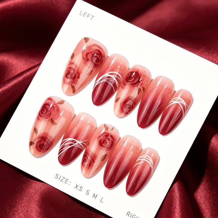 Elegant Rose Design Press-On Nail Set