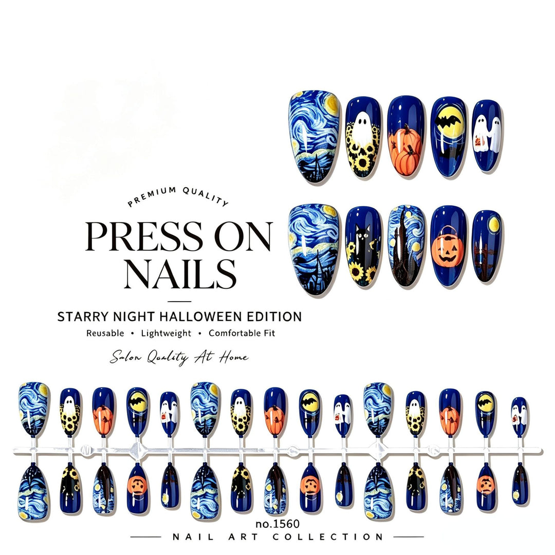 Starry Night Halloween Press-On Nail Art