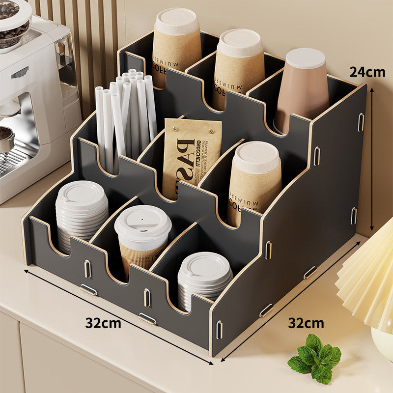 Modular Tiered Countertop Coffee Cup Lid and Straw Organizer