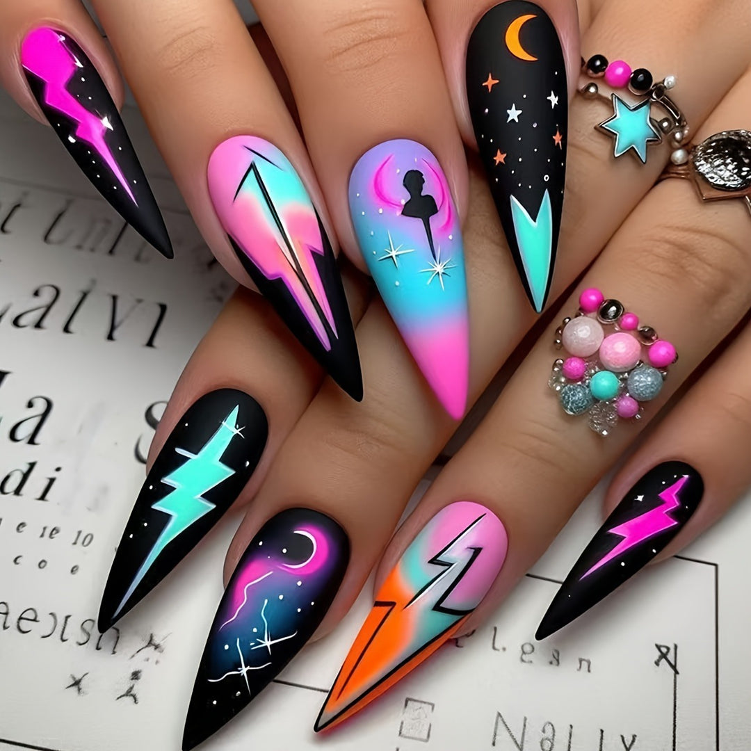 Cosmic Lightning Nail Art Kalsten