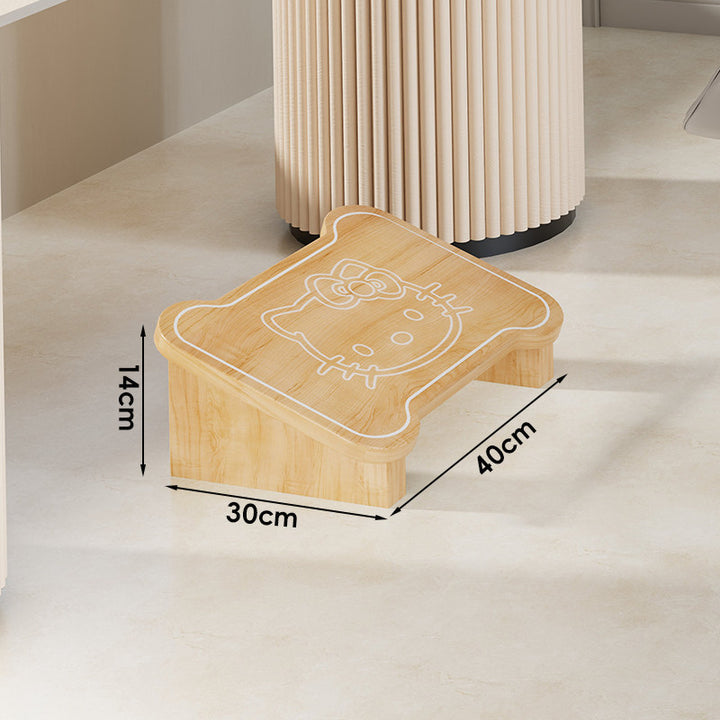Low Wooden Step Stool with Non-Slip Strips and Curved Ergonomic Top