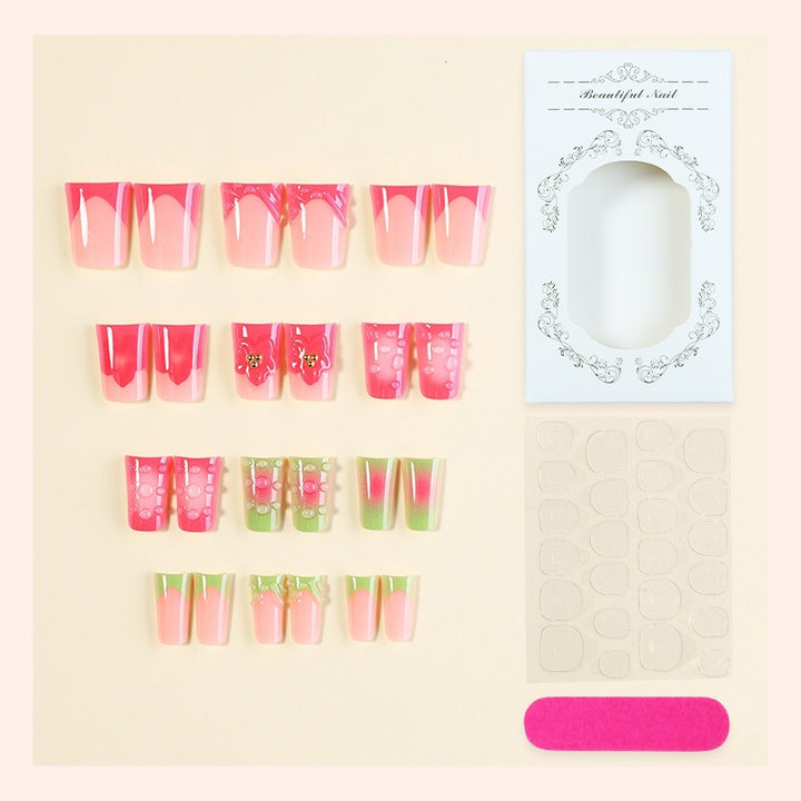 Acrylic nail set with fruity and glittering designs Kalsten