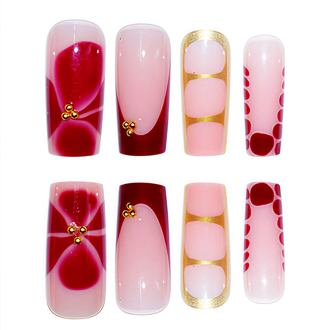 Artistic Gradient Press-On Nail Set with Gold Accents Kalsten