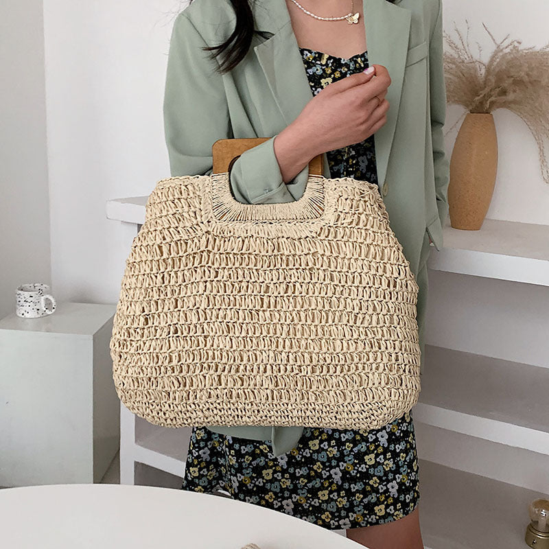 Handmade tote bag with wooden handle Kalsten