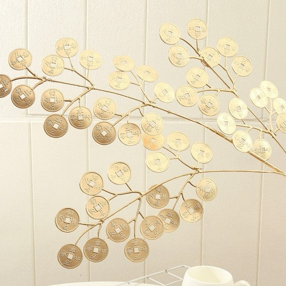 Decorative Golden Coin Branch Arrangement
