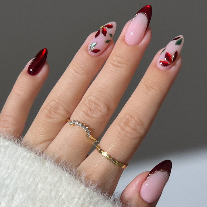 Artificial nail set with elegant flower and color gradient Kalsten