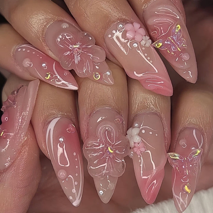 Floral 3D Acrylic Nail Extensions Kalsten