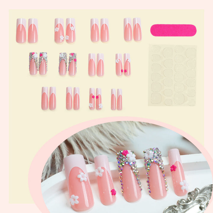 Decorative Press-On Nail Art Set with Floral and Gem Accents kalsten 1788496044