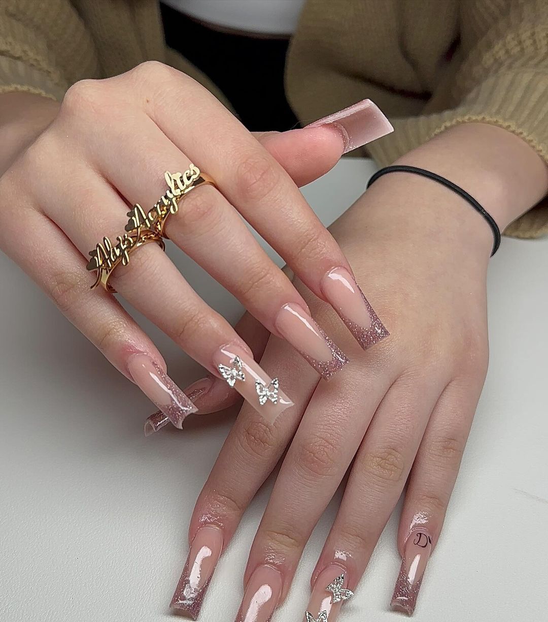 Ornate Butterfly-Inspired Acrylic Nail Extensions Kalsten