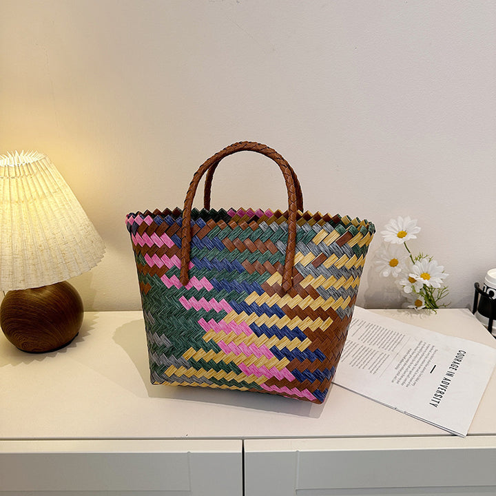 Handwoven Multi-Colored Straw Tote