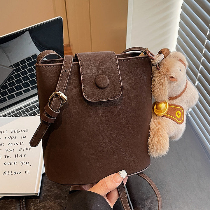 Compact Crossbody Bag with Cute Plush Charm