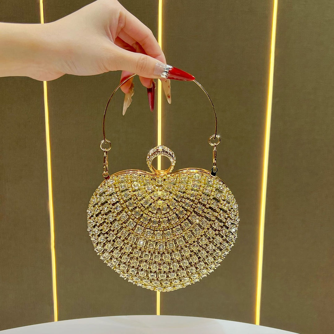 Heart-Shaped Crystal-Studded Evening Handbag