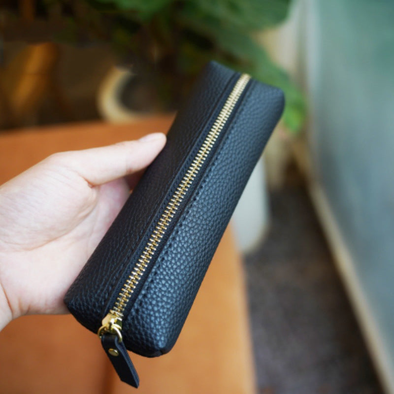 Textured Leather Zippered Pencil Case