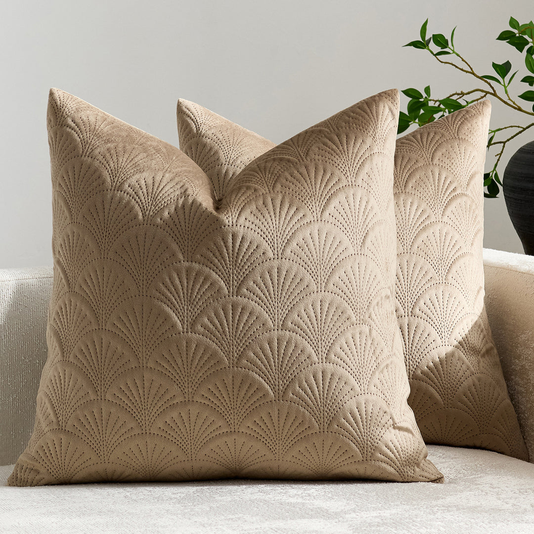 Embroidered Scallop-Pattern Cotton Decorative Throw Pillow Cover