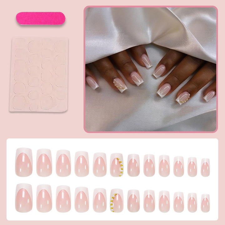 Artificial nail set with elegant French tips and glitter accents Kalsten