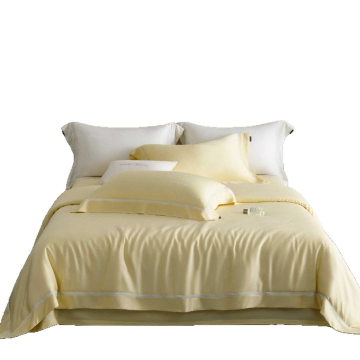 Silky-smooth cotton satin bedding set with fine decorative ribbon and pillowcases