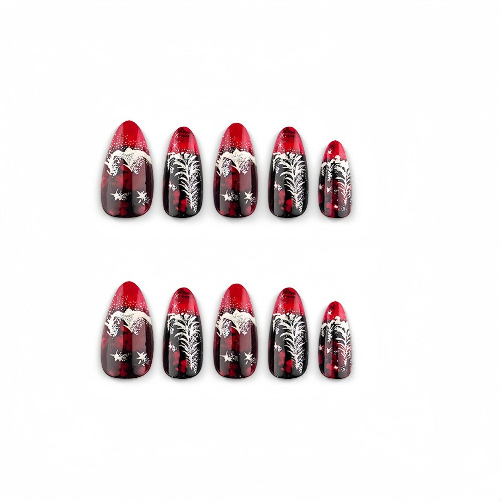 Artificial nails in festive Christmas design with elegant glitter Kalsten