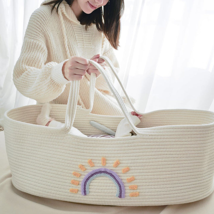 Braided Rope Storage Basket with Sturdy Handles and Decorative Felt Emblem