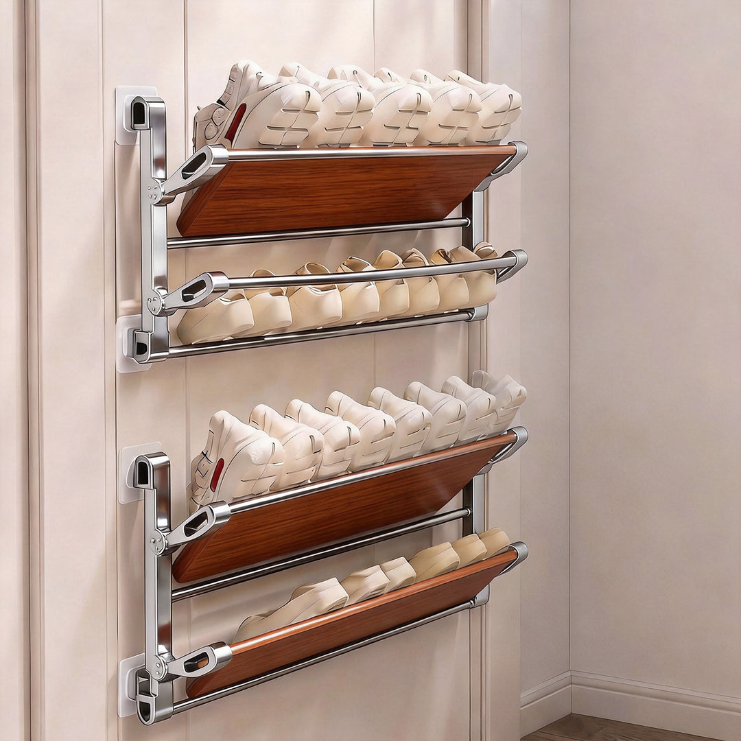 Over-Door Space-Saving Adjustable Double-Tier Shoe Organizer Rack with Angled Ventilated Rails