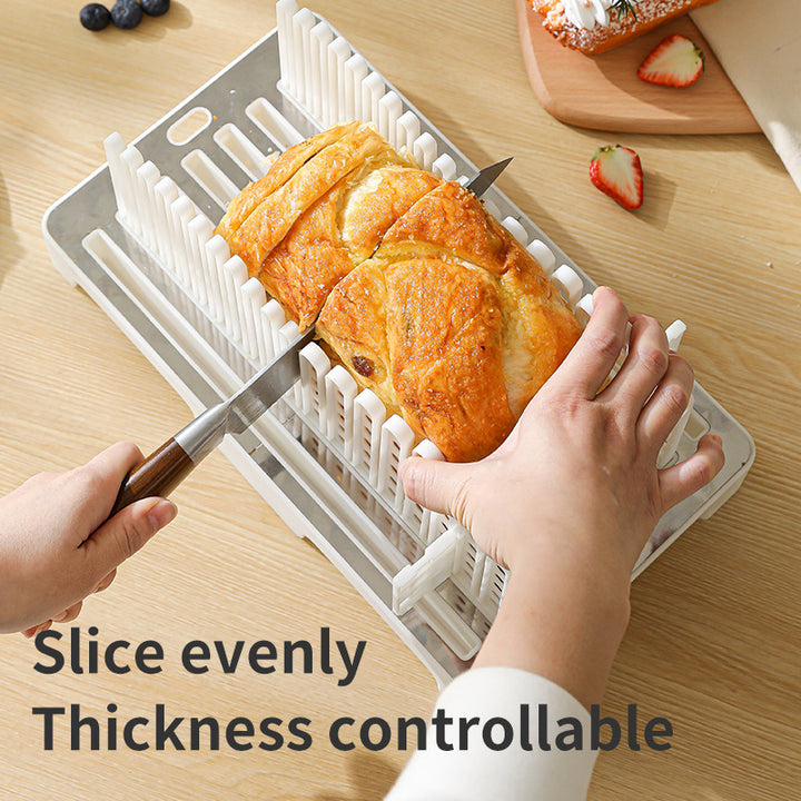 Adjustable Bread and Toast Slicing Guide with Slot Dividers and Removable Drip Tray