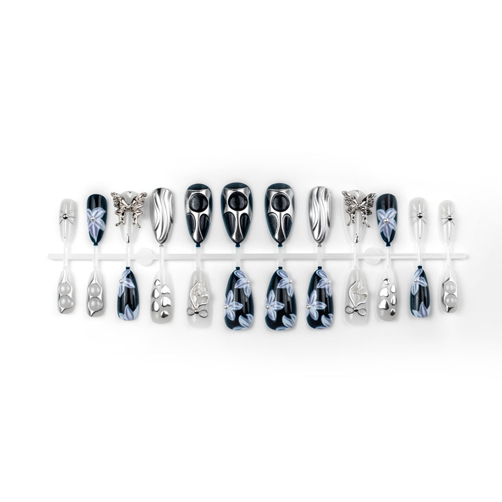 Decorative 3D Floral and Metallic Press-On Nail Art Set