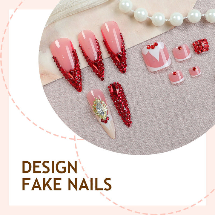 Artificial nail set with sparkling rhinestone accents and romantic motifs Kalsten