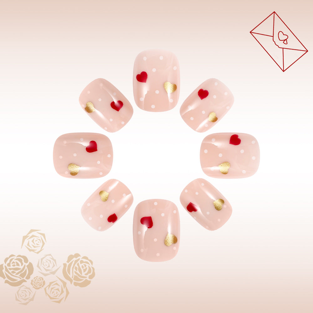 Romantic Heart-Embellished Press-On Nails Kalsten
