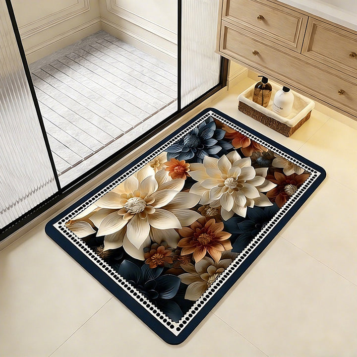 Floral Patterned Memory Foam Bath Mat Kalsten
