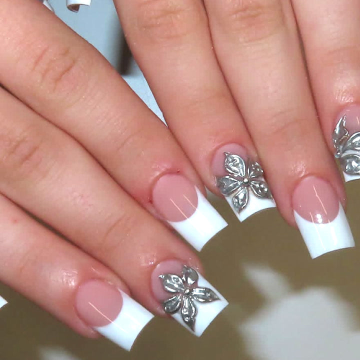 Decorative Floral French Tip Nail Art Kalsten
