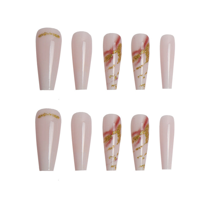 Elegant Long Stiletto Press-On Nails with Artistic Marble Design Kalsten