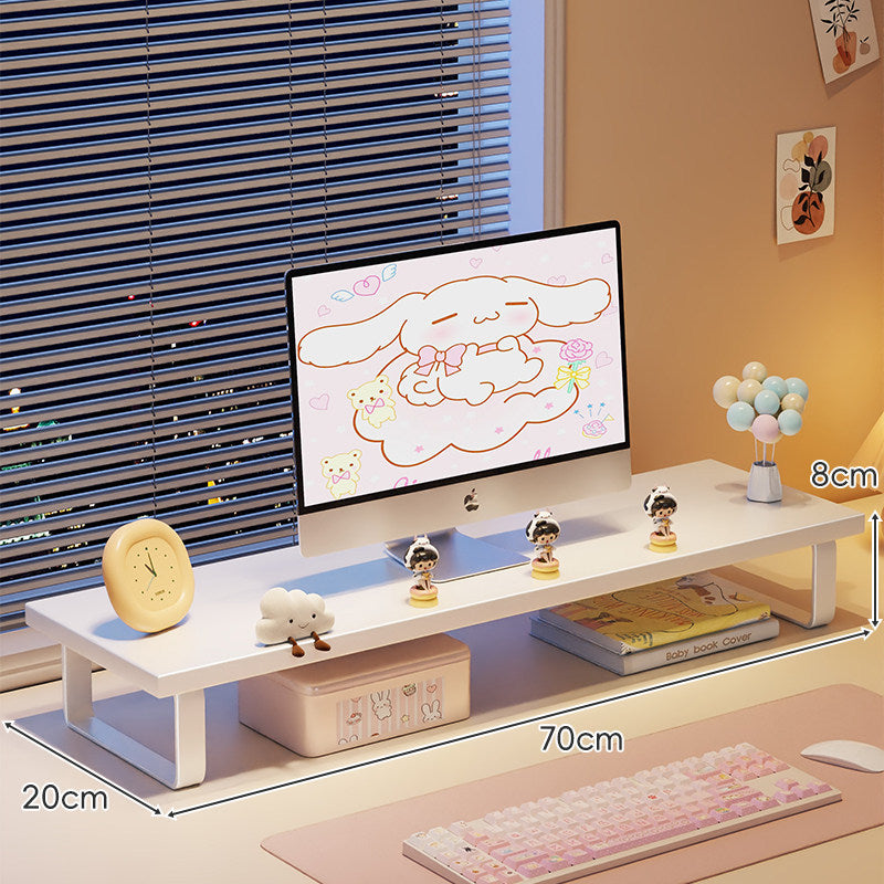 Elevated Monitor Riser Stand with Wood-Effect Top Metal Frame and Under-Shelf Storage
