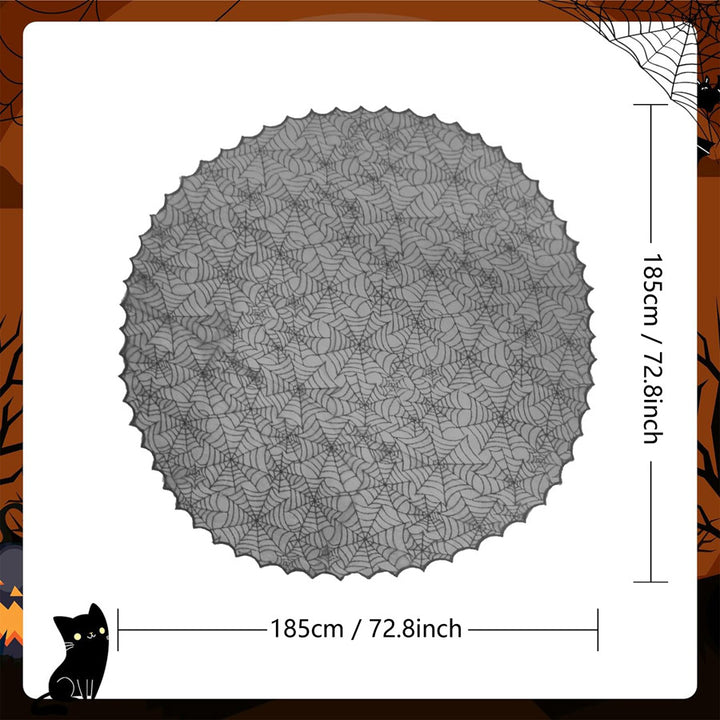 Transparent lace table cover with spider web design for Halloween decor