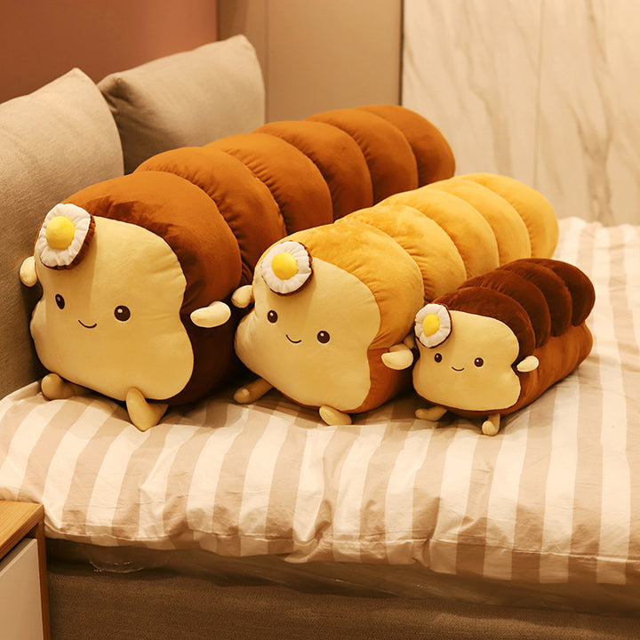 Kawaii Toast-Shaped Plush Decorative Cushion with Egg Applique Kalsten