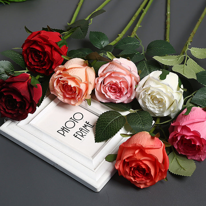 Realistic Silk Rose with Greenery