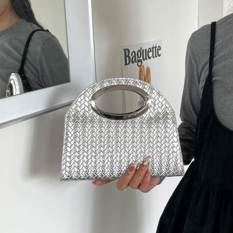 Woven Handheld Tote Bag with Gold Accent