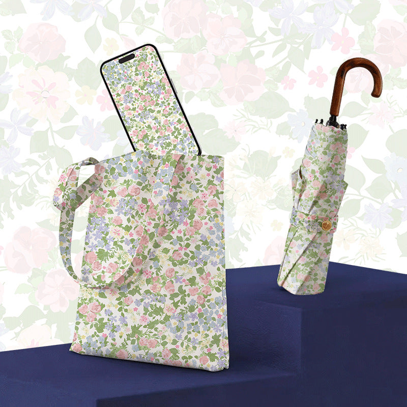 Women Folding Umbrella with Exquisite Floral Design Kalsten