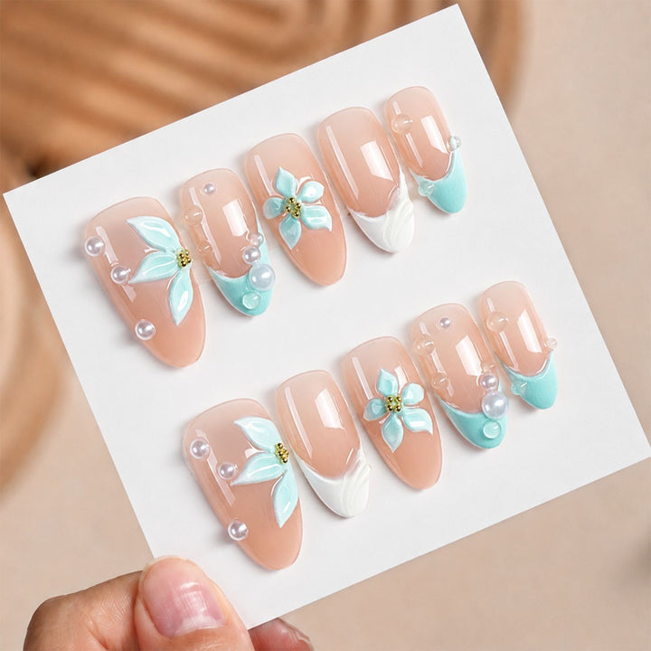 High-quality artificial nails with floral decorations Kalsten
