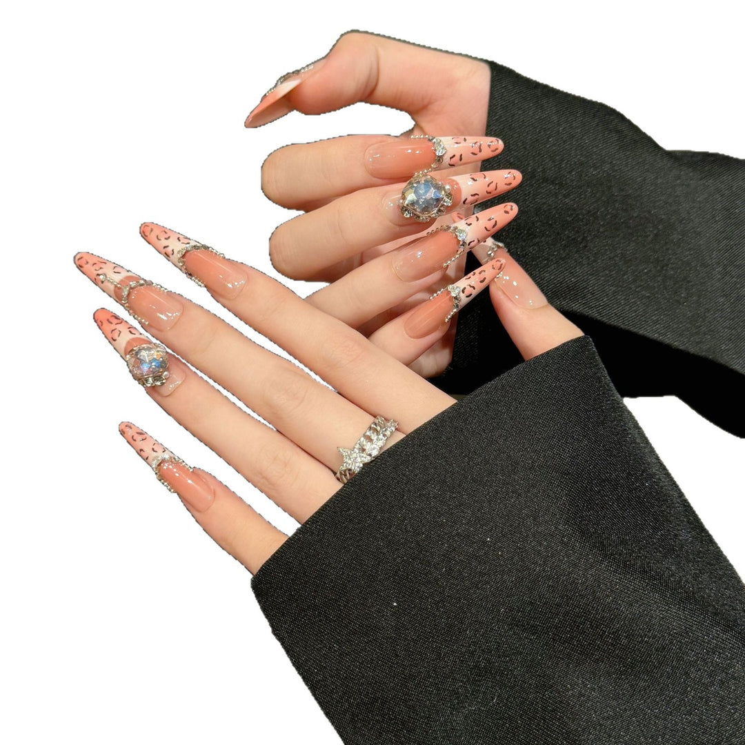 Artistic Stiletto Press-On Nails with Glittering Accents