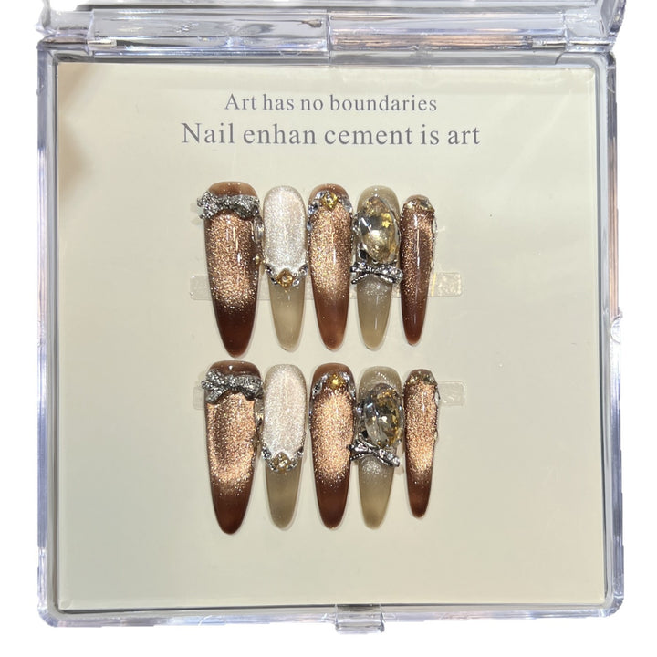 Artistic Stiletto Press-On Nail Set with Gemstone Accents Kalsten