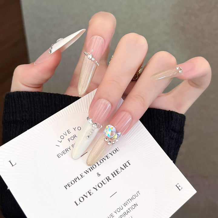 Artistic Stiletto Press-On Nail Art with Glimmering Accents Kalsten