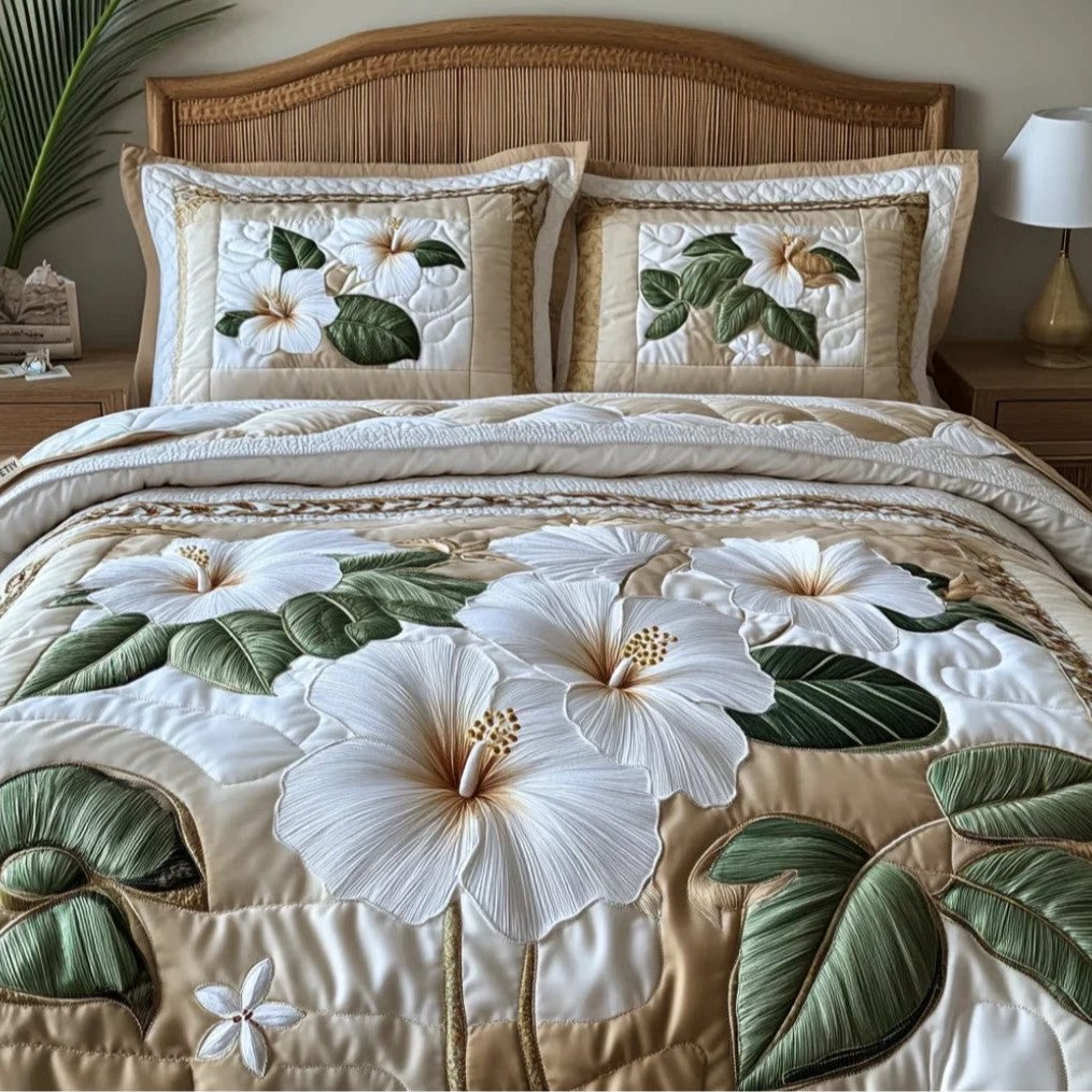 Quilted Tree Of Life Comforter Set With Embroidered Jacquard Cover And Matching Shams