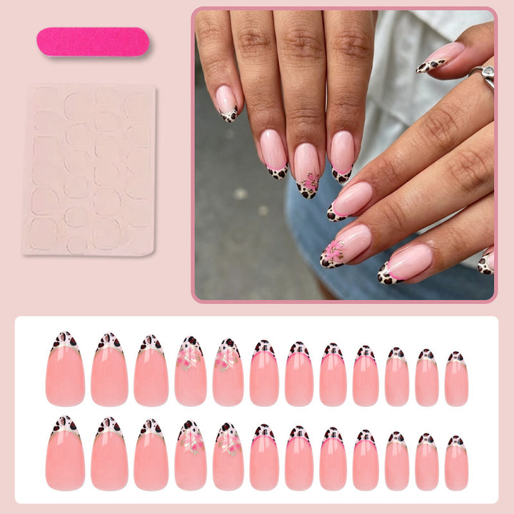 Artificial nail set with elegant flower and leopard pattern Kalsten