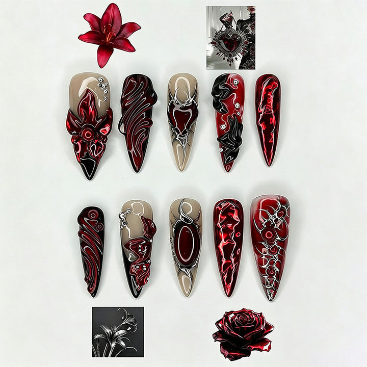 Elegant Artificial Nail Tips with Gold Accents Kalsten