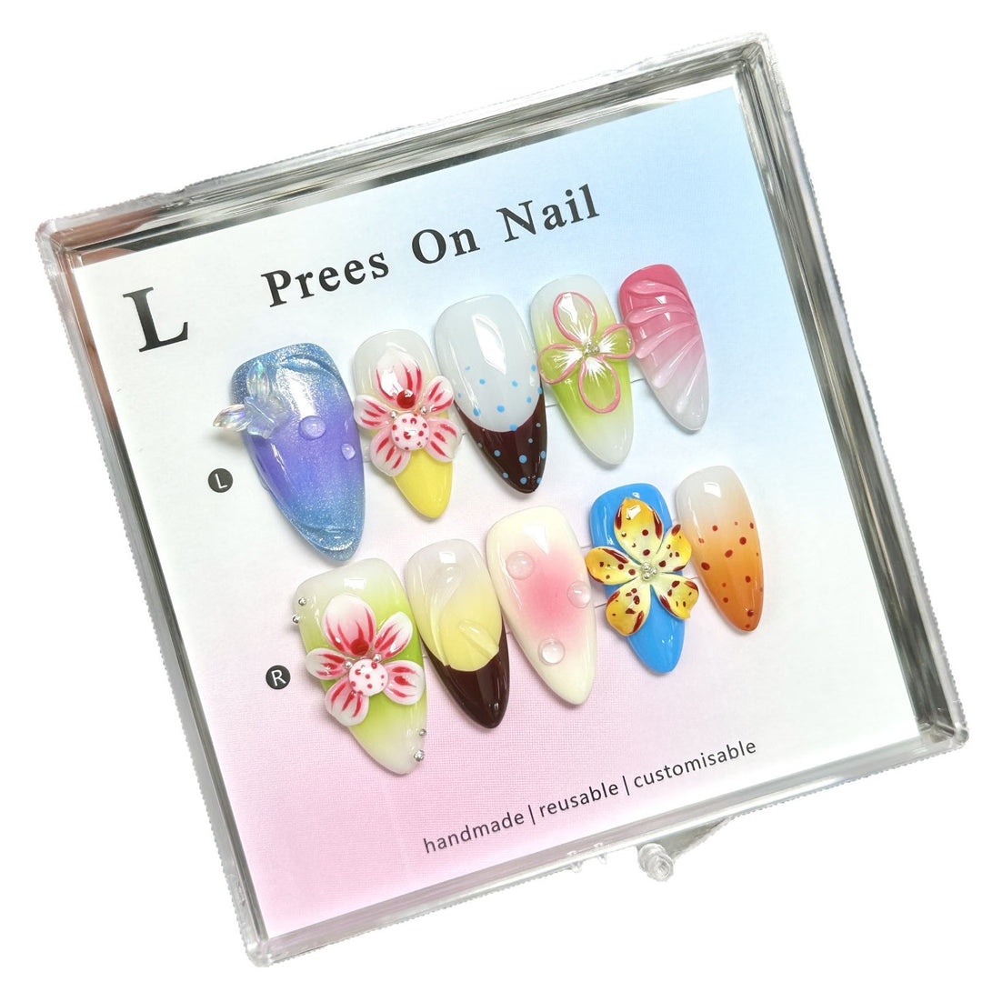 Artistic Flower-Embellished Press-On Nails