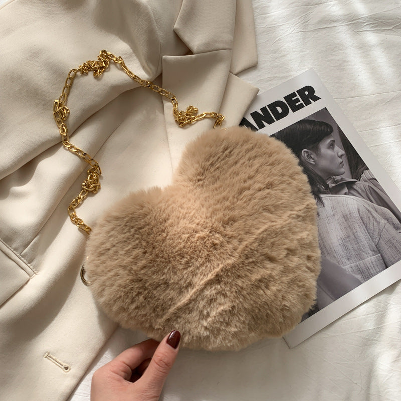 Stylish Heart-Shaped Plush Handbag