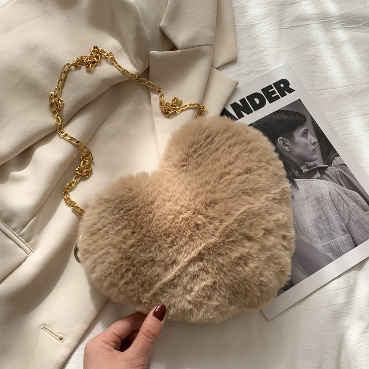 Stylish Heart-Shaped Plush Handbag
