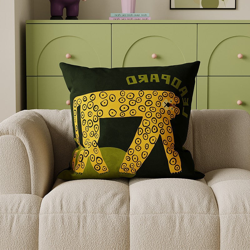 Plush Velvet Decorative Square Throw Pillow Cover with Cartoon Dog Family Illustration and Hidden Zipper