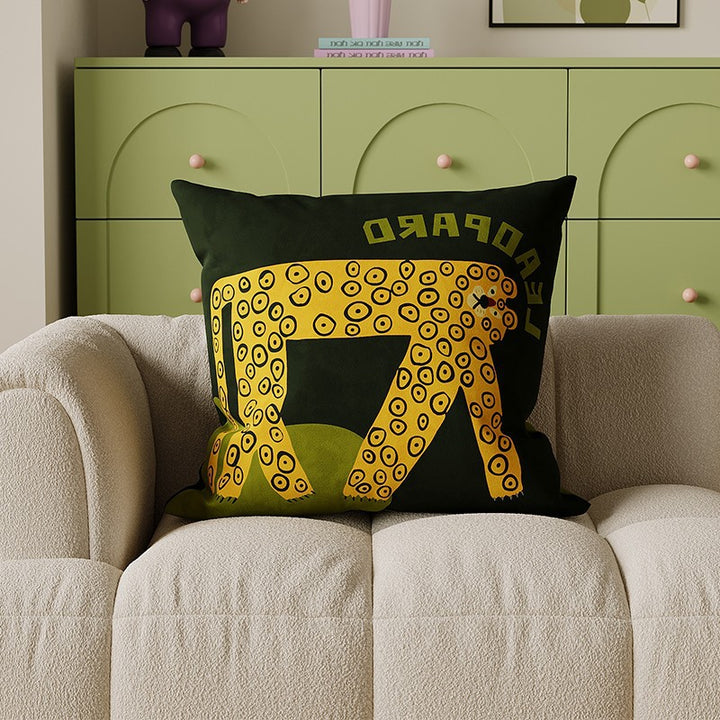 Plush Velvet Decorative Square Throw Pillow Cover with Cartoon Dog Family Illustration and Hidden Zipper