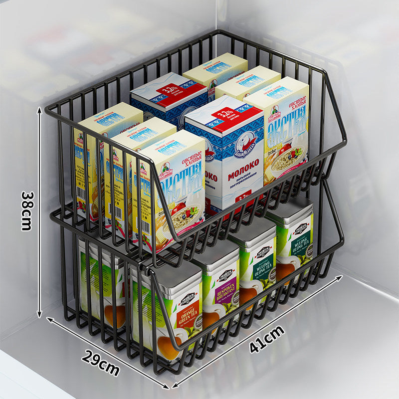Two-Tier Refrigerator Wire Slide-Out Storage Basket Organizer with Stackable Removable Bins