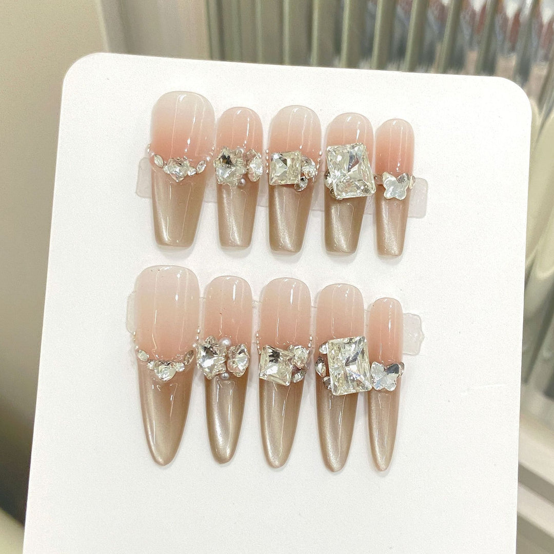 Artistic Stiletto Press-On Nail Set with Rhinestone Accents